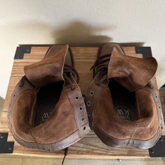 Raywelt Brown Leather Square Toe Fringe Roper Lace Up Ankle Boot Size  7.5 - Picture 11 of 17